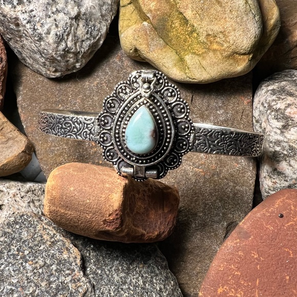 Hand Crafted Jewelry - Larimar poison box cuff bracelet